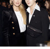 !!! Black Double Breasted Gold Buttons Dotted Velvet Blazer Suit Long Sleeves Slim Waist Buttoned cuffs