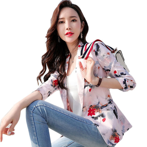High-quality Blazer Jacket Office Lady Small Suit Business Formal Wear Seven-point Sleeve Short Print Women's Suit Jacket Y88