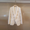 High-quality Double Breasted Woven Tweed Women Blazer Notched Collar Women Jacket 2023 Spring Autumn Elegant Ladies Coat