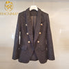 High-quality Double Breasted Woven Tweed Women Blazer Notched Collar Women Jacket 2023 Spring Autumn Elegant Ladies Coat