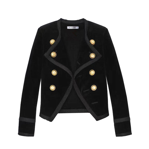 High quality Runway Women Notched Collar Short Jacket Coat Autumn Winter Double Breasted Suit Female Velvet Black Slim Outwear