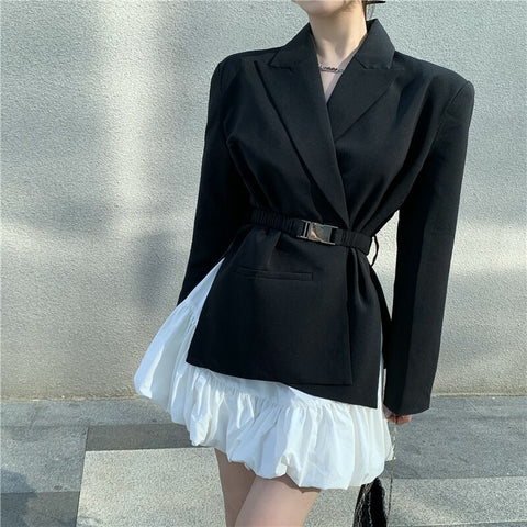 High-quality Suit Jacket Female Black Casual Korean Style Suit Jacket 2022 Spring And Autumn Blazer Suits White Skirt