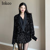 Women Sequins blazer 2023 Sexy Long sleeve Female jacket set Club Notched coat Spring Autumn INKEO 1O075