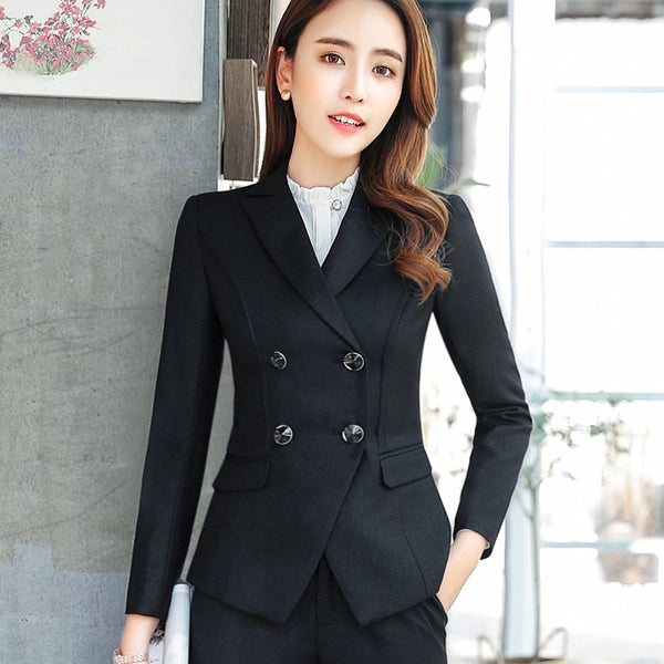 High quality business blazer women spring Slim fashion Double Breasted long sleeve  jacket office ladies temperament work wear