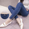 High quality cotton denim jeans woman autumn stretch slim pants skinny trousers female bottom split long pants sheath slim pants