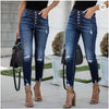 High-quality high-waisted retro-breasted fringed and ripped jeans women trousers