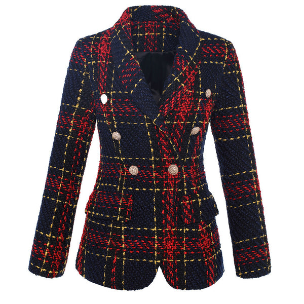 High-quality style 2023 spring small suit long-sleeved shaggy plaid jacket slim suit women's clothing