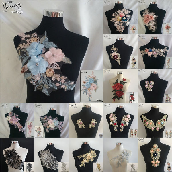 lace collar embroidery DIY sequins lace neckline three-dimensional flower decoration ladies dress decal accessories