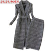 winter women's suits skirt set 2022 temperament slim wool long ladies coat jacket Slim skirt two-piece