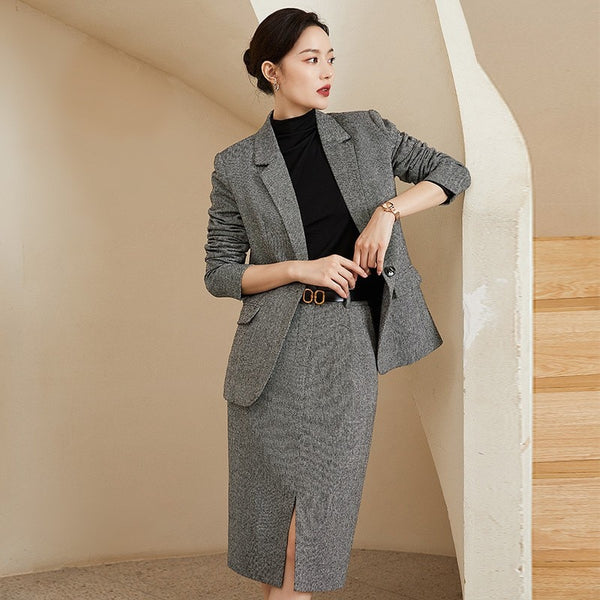 High sense professional suit women's autumn 2023 grey suit suit skirt foreign style two piece suit autumn