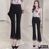 High-waist lace micro-flared pants women's black large size casual split suit cropped trousers spring and summer