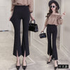 High-waist lace micro-flared pants women's black large size casual split suit cropped trousers spring and summer