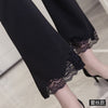 High-waist lace micro-flared pants women's black large size casual split suit cropped trousers spring and summer