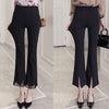 High-waist lace micro-flared pants women's black large size casual split suit cropped trousers spring and summer