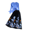 High waist mid-length mesh embroidered skirt, all-match fairy fluffy long skirt + waist sweater two-piece set