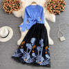 High waist mid-length mesh embroidered skirt, all-match fairy fluffy long skirt + waist sweater two-piece set