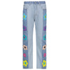 High waist of female printing of 2022 jeans shows thin slightly la pants spell color side flower casual pants YK2