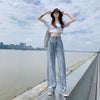 High waist wide leg trousers cover hip show thin jeans women summer thin ice straight tube loose drop pants tide