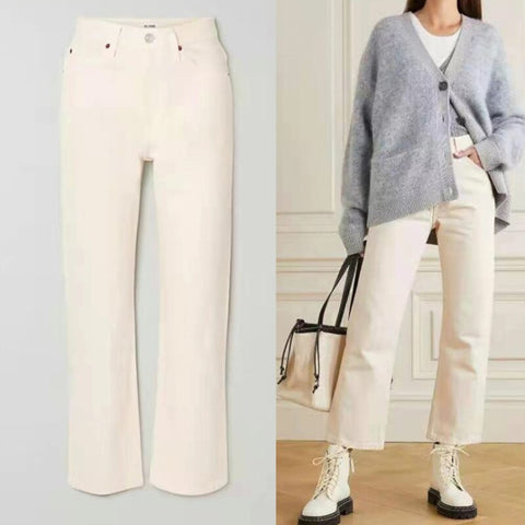 High waist women jeans casual wild Straight ankle-length denim pants