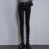 High-waisted denim trousers 2022 slim elastic feet pencil worn out Japanese black jeans women