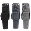 High-waisted denim trousers 2022 slim elastic feet pencil worn out Japanese black jeans women