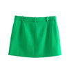 Hikigawa Women Solid Green Skirts Suits 2 Set Blazers Casual Notched Pockets Straight Tailored Coats+Mini Skirt