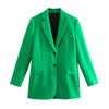 Hikigawa Women Solid Green Skirts Suits 2 Set Blazers Casual Notched Pockets Straight Tailored Coats+Mini Skirt
