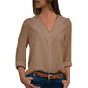 New Long Sleeve Chiffon Blouse Women Casual V-Neck Office Lady Shirt Solid 3/4 Sleeve Tops Tee Busa Feminina S-5XL