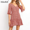 HiloRill 2023 Dress Women Summer Boho Floral Print Tunic Beach Dress Sundress Sexy V-neck Party Mini Dress Vintage Robe Femme