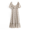 HiloRill Floral Print Elegant Dress Women V Neck Vintage Midi Dress Lantern Short Sleeve Female Pleated Dress Vestidos De Fiesta