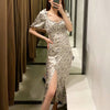 HiloRill Floral Print Elegant Dress Women V Neck Vintage Midi Dress Lantern Short Sleeve Female Pleated Dress Vestidos De Fiesta