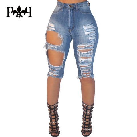 Hilove High Waist Jeans Woman Sexy Knee Hole Blue Denim Jean Casual Street Wear Ripped Jeans For Women Plus Size Pencil Pants
