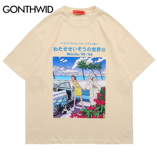 Hip Hop Anime T Shirt Streetwear Mens Harajuku Japanese Cartoon Kanji Poster Print Cotton Tshirts 2023 Summer Short Sleeve Tees