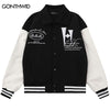Hip Hop Baseball Bomber Jacket Streetwear Embroidery Letter Leather Sleeve Patchwork Varsity Coat 2023 Harajuku Jackets