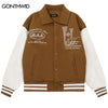 Hip Hop Baseball Bomber Jacket Streetwear Embroidery Letter Leather Sleeve Patchwork Varsity Coat 2023 Harajuku Jackets