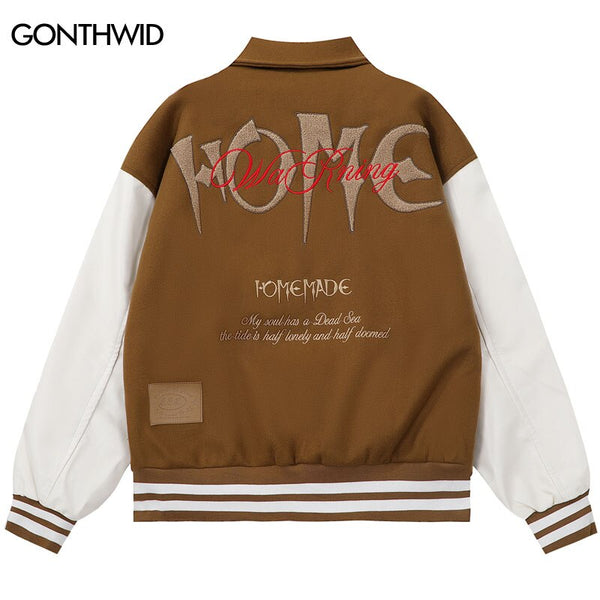 Hip Hop Baseball Bomber Jacket Streetwear Embroidery Letter Leather Sleeve Patchwork Varsity Coat 2023 Harajuku Jackets