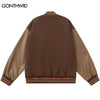 Hip Hop Baseball Jacket Streetwear Men Vintage Embroidery Letter PU Leather Sleeve Varsity Coats Harajuku Casual Jackets