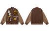 Hip Hop Baseball Jacket Streetwear Men Vintage Embroidery Letter PU Leather Sleeve Varsity Coats Harajuku Casual Jackets