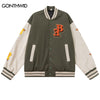 Hip Hop Baseball Jackets Funny Skull Print Varsity Bomber Windbreaker Jacket Streetwear 2023 Autumn Vintage Casual Jacket Green
