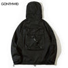 Hip Hop Cargo Jacket Streetwear Harajuku Multi Pockets Windbreaker Hooded Jackets Coat Casual Long Sleeve Zipper Coats