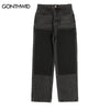 Hip Hop Denim Jeans Mens Embroidered Patched Straight Jeans Pants Streetwear Harajuku Casual Loose Pathcwork Trousers Blue Black