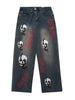 Hip Hop Denim Jeans Skull Skeleton Snake Letter Print Straight Jean Pants Streetwear Mens Harajuku Casual Baggy Trousers Blue