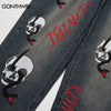 Hip Hop Denim Jeans Skull Skeleton Snake Letter Print Straight Jean Pants Streetwear Mens Harajuku Casual Baggy Trousers Blue