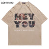 Hip Hop Distressed Oversized T-Shirt Streetwear Men Letter Graphic Print Punk Gothic Short Sleeve Tshirt Harajuku Casual Tee Top