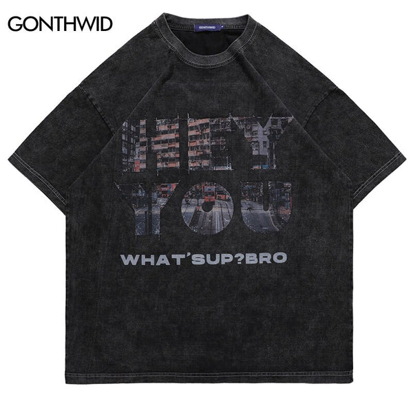Hip Hop Distressed Oversized T-Shirt Streetwear Men Letter Graphic Print Punk Gothic Short Sleeve Tshirt Harajuku Casual Tee Top