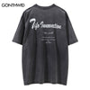 Hip Hop Distressed Streetwear T-Shirt Hip Hop Vintage Painting Print Gothic Rock Cotton Tshirt 2023 Men Casual Loose T Shirt Top