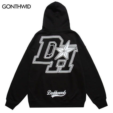 Hip Hop Fleece Hoodie Sweatshirt Streetwear Vintage Letter Print Hooded Men Women Harajuku Casual Loose Pullover Hoodies