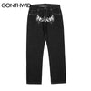 Hip Hop Gothic Denim Pants Streetwear Mens Graphic Print Baggy Punk Rock Jeans 2023 Harajuku Casual Loose Jean Trousers Black