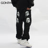 Hip Hop Gothic Denim Pants Streetwear Mens Graphic Print Baggy Punk Rock Jeans 2023 Harajuku Casual Loose Jean Trousers Black