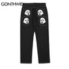 Hip Hop Gothic Denim Pants Streetwear Mens Graphic Print Baggy Punk Rock Jeans 2023 Harajuku Casual Loose Jean Trousers Black